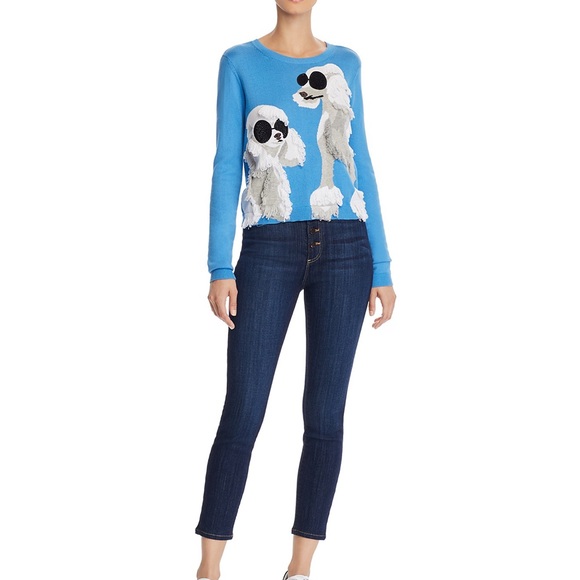 Alice + Olivia Connie Poodle Intarsia Sweater Sky Blue Small - Picture 3 of 13